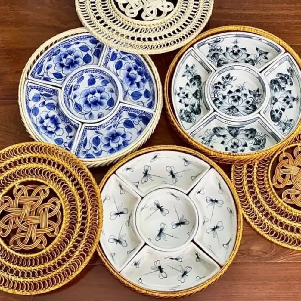 Bat Trang Rattan Ceramic Tray - Ảnh 2